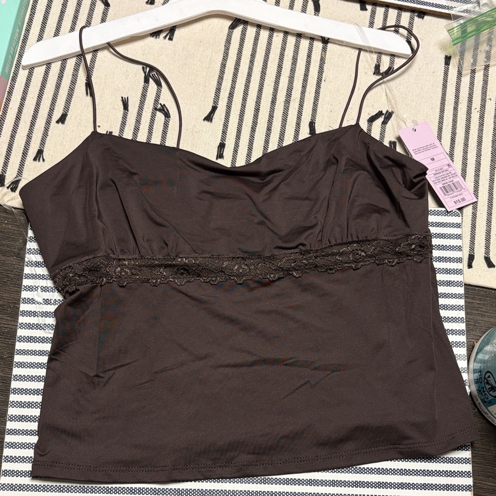 wild fable Brown Lace-Trim Spaghetti Strap Cami NWT